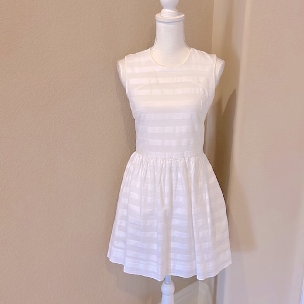 GAP White Striped Cotton Sleeveless Fit & Flare Dress
